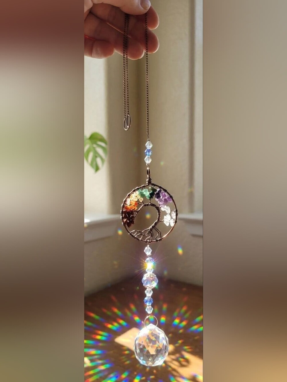 ✨ Copper Wire Wrapped Tree of Life Chakra Suncatcher ✨